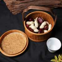 Panier en bambou tressé avec couvercle, style chinois vintage, petite boîte de rangement avec poignée en bois pour cérémonie du thé et emballage cadeau