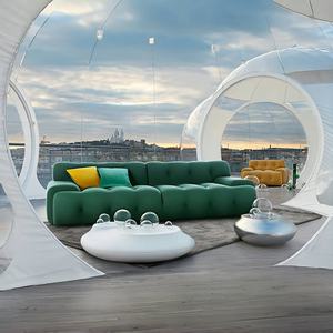 Rising Italian Minimalist Rocco Borghi Tela Chaise Lounge Sofá para salas de estar modernas con correas de cuero y costuras verticales - Product Image 6