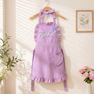 Personalized Corduroy Ruffle <b>Apron</b>, Custom Name <b>Cute</b> Cooking Baking <b>Apron</b> with Heart Pocket & Adjustable Straps, Kitchen Gifts - Product Image 4