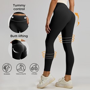 Leggings de yoga personnalisés taille haute, séchage rapide, effet ventre plat et rehaussement des fessiers, pantalon de sport ultra doux et extensible, couche de base athlétique - Product Image 2