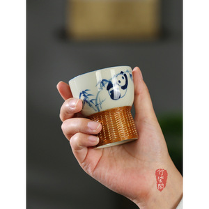 Hand Painted Panda Master <b>Cup</b> Porcelain Bamboo Woven High Tea <b>Cup</b> Home Ceramic Gift - Product Image 5