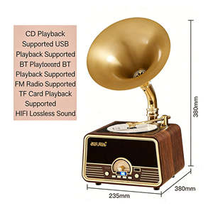 Reproductor de discos giratorio mini en oferta, altavoz todo en uno, reproductor de discos inalámbrico BT, radio FM USB, reproducción de 3 velocidades, audio de escritorio - Product Image 4