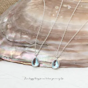 VIANRLA 925 sterling silver white gold plated teardrop gemstone pendant necklace tiny moonstone necklace