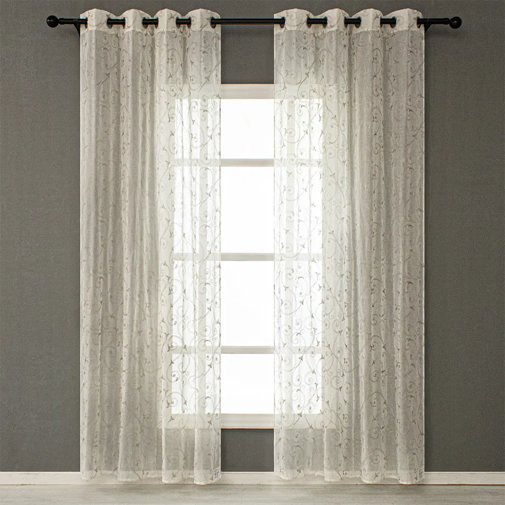 Wholesale Traditional Fancy Decor Geometric Sheer Embroidery Tulle Curtains Drapes Embroidered Design For Home