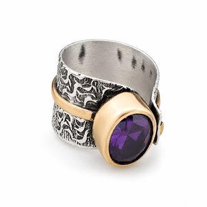 Anello Bicolore con Cristallo Viola Stile Vintage Regolabile per Donne - Product Image 2