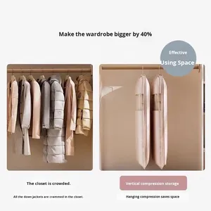 Fabric Foldable Jacket Coat Storage Bag Travel Packing Bag Closet <strong>Wardrobe</strong> <strong>Hanging</strong> Clothes Coat Suit Dust Cover Compression Bag - Product Image 4