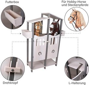 Écurie en bois massif pour <span class=keywords><strong>2</strong></span> chevaux, unité de rangement et d'exposition durable pour l'organisation des jouets et la décoration de la salle de jeux - Product Image 5