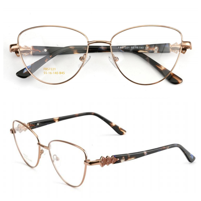 Ladies Luxurious Retro Cat Eye Full-Rim Metal Frame Lightweight Comfortable Prescription Optical Glasses for Daily Wear
