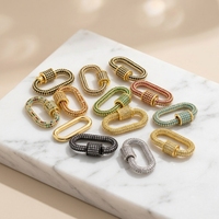 Mousqueton ovale en laiton plaqué or 18 carats, micro-pavé CZ coloré, style Hip Hop, résistant au ternissement, pour la fabrication de colliers DIY