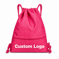 Sac à dos pliable de luxe personnalisé avec cordon de serrage en polyester, vente en gros d'usine, sac de sport à cordon avec poche avant, 12 couleurs disponibles