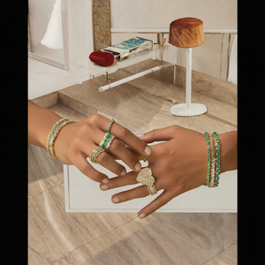 Juego de Joyería Geométrica Chapada en Oro, Anillo, Pendientes, Pulsera, Collar, Circonita Cúbica, Latón, Regalo de Moda - Product Image 3