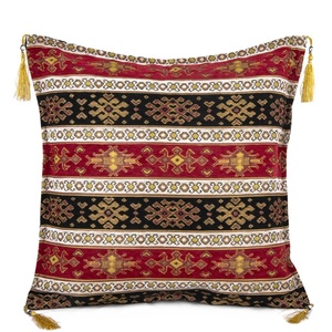 Black - Red <b>Small</b> Kilim Motives Designed Turkish Chenille Fabric <b>Cushion</b> Cover Pillow - Product Image 1