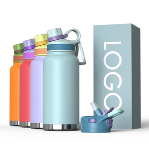 Botella de agua de acero inoxidable con aislamiento de 2 tapas con logotipo personalizado de doble pared única portátil - Product Image 6