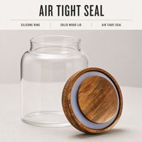 Pot à épices en verre borosilicate, récipient hermétique avec couvercle en bois, pot de conservation alimentaire rond, boîte à cornichons de cuisine, vente en gros OEM