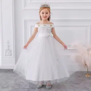 Moda Promocional Ropa Infantil Verano Princesa Vestidos Largos Novia Encaje Decoración Niñas Nuevos Productos Fabricantes