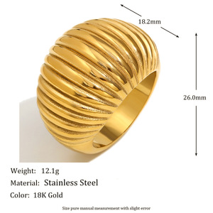 Chunky Textured Stainless Steel <b>Statement</b> <b>Ring</b> 18K Gold Plated Waterproof Stackable Fashion Finger Jewelry For Women - Product Image 6