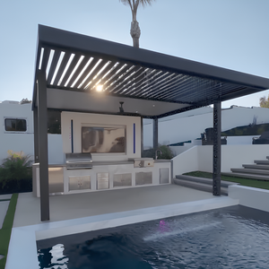 Pergola en aluminium pour extérieur, pour cour, patio et <span class=keywords><strong>cuisine</strong></span>, protection solaire, protection contre la pluie, <span class=keywords><strong>abri</strong></span>, taille et couleur personnalisées - Product Image 1
