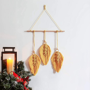 <span class=keywords><strong>Tapiz</strong></span> Decorativo de Macramé de Algodón con Borlas de 3 Hojas, Adorno de Pared Tejido para Apartamento o Dormitorio - Product Image 2