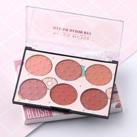 Palette de fards à joues MISS ROSE 6 couleurs, haute pigmentation, fini naturel, longue tenue, maquillage professionnel en poudre