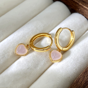 Pendientes de Corazón con Cristal Rosa y Baño de Oro de 18K para Mujer, Venta al por Mayor de Accesorios de Joyería para Uso Diario - Product Image 4