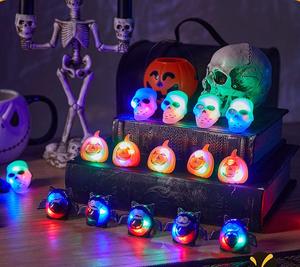 Accessoires de fête d'Halloween Lumière LED Anneau lumineux et sombre Citrouille Fantôme Crâne Chauve-Souris Anneau de doigt Jouets - Product Image 5