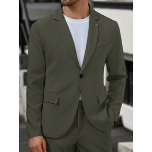 Мужской деловой костюм-двойка: модный зеленый однобортный пиджак из камвольной ткани и брюки, приталенный крой, не мнется - Product Image 5