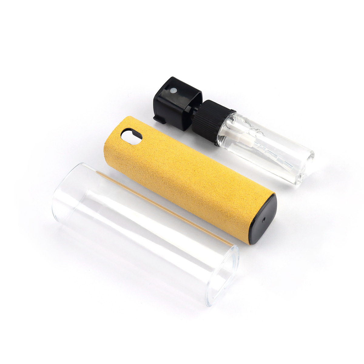 Limpiador en aerosol y toallita ovalado de cuero afelpado amarillo para la carcasa de la PC