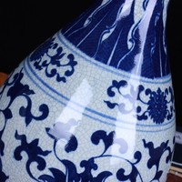 Jingdezhen kerajinan keramik biru terbuka putih vas porselen kuno Guan Kiln giok Pot dekorasi transparan botol dekoratif