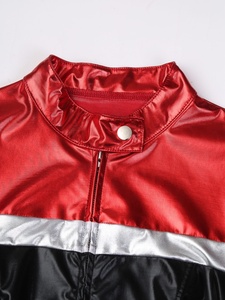 Veste Corset Courte Métallisée Color Block pour Femme en Similicuir Brillant à Fermeture Éclair Taille Haute, Manteau de Danse Latine et de Scène Personnalisé - Product Image 4