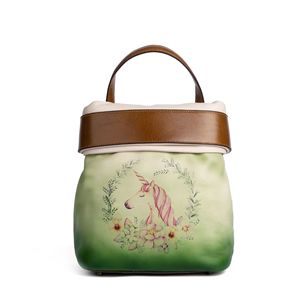 Sac à dos vintage en cuir de vache véritable Ando Bag pour femme, imprimé floral licorne, convertible en sac à bandoulière - Product Image 5