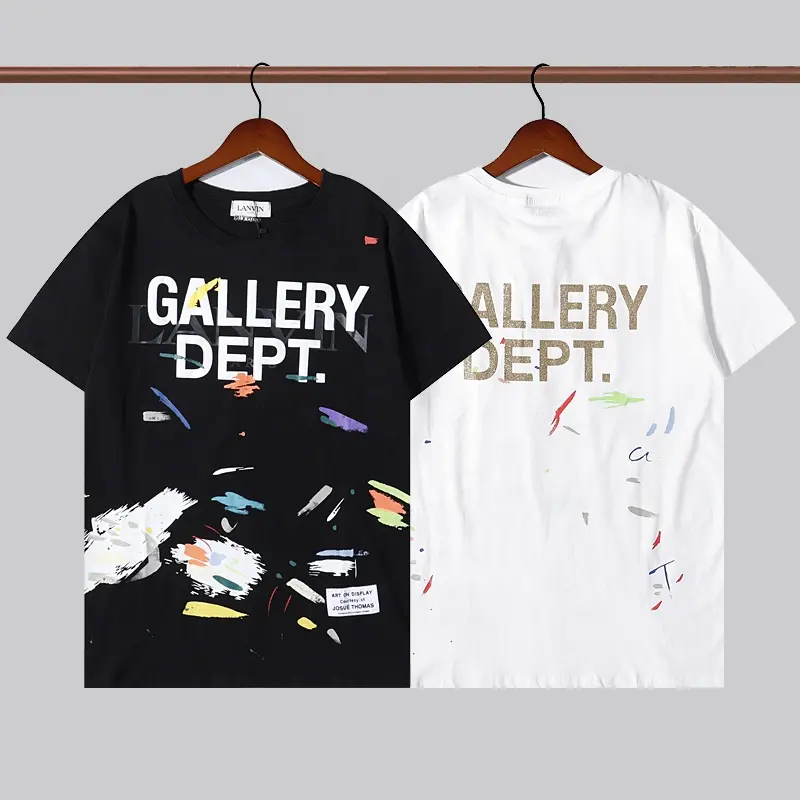 Gallery Dept21ssジョイントスプラッシュインクフォームプリント半袖TシャツホワイトカップルラウンドネックコットンTシャツシャツ