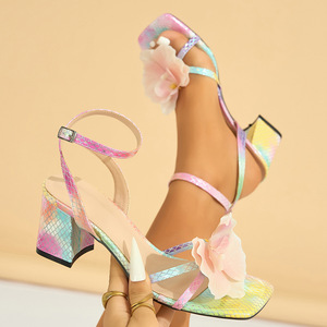 Nuevos Zapatos de Tacón Grueso con Hebilla Decorada con Orquídeas de Mariposa para Mujer, Serie de Contraste de Color, para Fiestas y Desfiles de Moda - Product Image 3