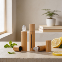 Flacon roll-on en verre épais de 10 ml avec bouchon en bambou pour huiles essentielles – Aromathérapie, relaxation au bureau, voyage
