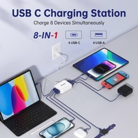 Chargeur de bureau PD 20W 8 ports Type-C QC3.0 Super Rapide avec câble blanc, prise UE, boîtier d'entrée CA pour téléphones Android et montres