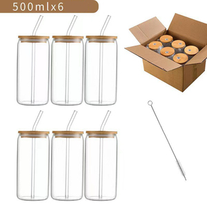 Bicchieri di vetro trasparenti fatti a mano artistici all'ingrosso tazze senza tempo all'ingrosso con coperchio di bambù paglia per il succo di vino di birra <span class=keywords><strong>caffè</strong></span> - Product Image 4