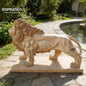 Sculpture de lion gardien <span class=keywords><strong>en</strong></span> pierre moulée pour l'entrée d'hôtel, décoration d'architecture classique, statue de lion <span class=keywords><strong>en</strong></span> grès artificiel - Product Image 6