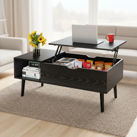 Table basse moderne en bois sur mesure avec plateau relevable, compartiment caché, grande étagère de rangement, table basse nordique multifonctionnelle