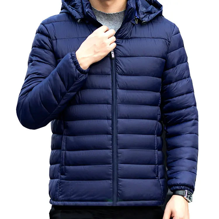 Wholesale Outdoor Light Warm Duck Feather Custom Logo Nylon Black Hooded Winter Bubble Puff Filled Down Puffer Jackets for Men