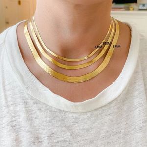 Cadena de Oro para Mujer, Chapada en Oro de <span class=keywords><strong>18k</strong></span>, Alta Calidad, Diseño Simple, 4mm 6mm 8mm, Cadena de Espiga - Product Image 1