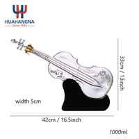 Carafe en verre borosilicaté transparent sans plomb de 1000ml en forme de violon avec base en acajou pour vin de whisky ou vodka