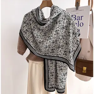 Wholesale hot sell new ladies designer cotton scarves elegant flower printed silk hijabs Muslim women custom neck wool shawl