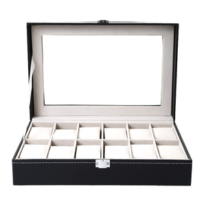 Estuche para Relojes de Cuero Sintético Negro con 10 Ranuras, Interior de Gamuza Sintética, Cierre a Presión, a Prueba de Polvo, Forma Rectangular - Product Image 1
