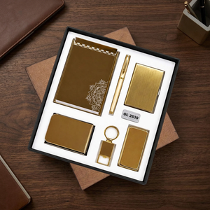 <b>10</b>-Piece Golden PVD Metal Corporate <b>Gift</b> Set Notebook Pen Card Holder Keychain Opener Stationery Stand Paper Weights - Product Image 3