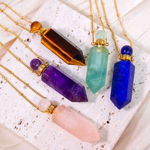 Colliers en acier inoxydable avec pendentif en pierre naturelle en forme de cristal hexagonal personnalisé, accessoires, diffuseur d'arômes, pendentifs de bouteille - Product Image 3