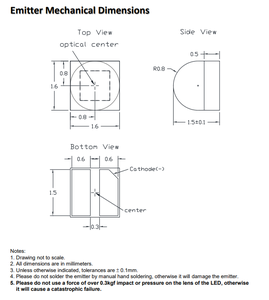 ชิป LED กำลังสูง Taiwan ProLights PQ2N-4LxE-xxxxx 4W 1616 3.2v แสงสีขาวเย็น/สีเหลืองอำพัน สำหรับงานแสงสว่าง - Product Image 3