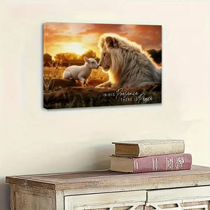 Peinture sur toile en sa présence il y a la paix Lion et agneau Art mural Impressions sur toile - Product Image 1