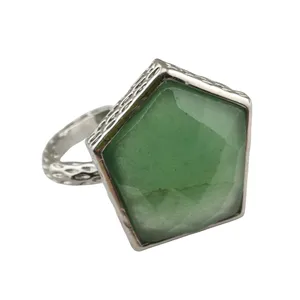 Fabrik Großhandel Silber Regular Pentagon Green Aventurin Ringe für Frauen Mädchen Schmuck Chakra Edelstein Engagement mit Geschenk box