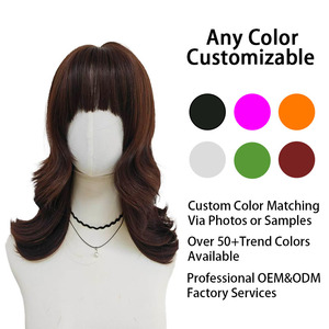 วิกผมสังเคราะห์ไฟเบอร์ทนความร้อนสีน้ำตาลช็อกโกแลตแบบหลายชั้น ลอนปานกลาง พร้อมหน้าม้า ปรับได้ ดูเป็นธรรมชาติ เหมาะสำหรับผู้หญิง - Product Image 3