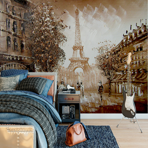 Peinture <span class=keywords><strong>à</strong></span> l'huile moderne de la Tour Eiffel de Paris, murale 3D en <span class=keywords><strong>soie</strong></span> imperméable autocollante pour appartement, salle de bain, café, maison - Product Image 4