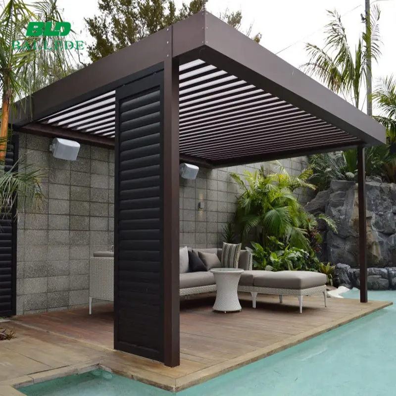Mobili da giardino di lusso pavilion pergola tetto impermeabile set di mobili da giardino per esterni con telecomando